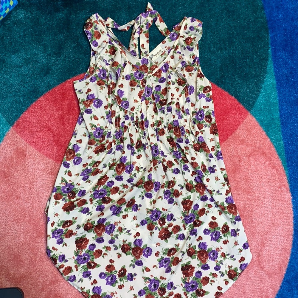 Silk floral high-low blouse with back tie